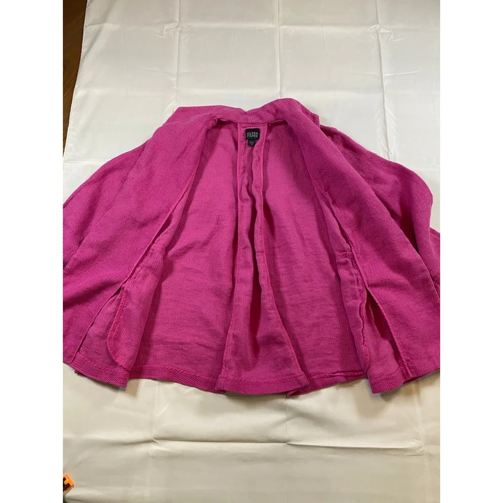 EILEEN FISHER Pink Textured Knit Open‎ Front Collarless Jacket Cardigan M